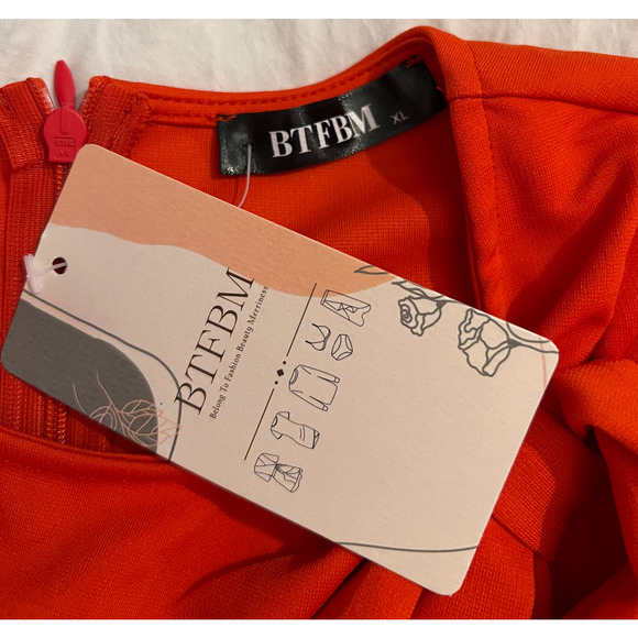 BTFBM Womens Red Dress Size XL Midi Long Sleeve Cinch Waist Back Zip Stretch NWT - Picture 3 of 8